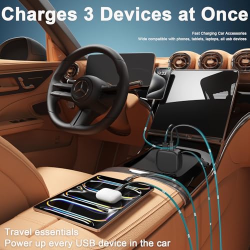 Image of 93W Retractable Car Charger, USB C Car Charger Fast Charging with PD PPS & QC 3.0, Multi Port Cigarette Lighter Adapter with Voltmeter for iPhone 17 16 15 Pro Max, Samsung S26 /S25 iPad Pixel