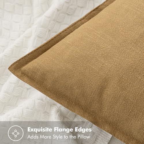 Image of MIULEE Decorative Linen Euro Sham Pillow Covers 26x26 Mustard Yellow Boho Farmhouse Neutral Couch Throw Pillows for Bed Pack of 2 Accent Modern Pillowcase Summer Sofa Livingroom Home Decor
