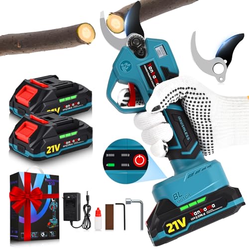 Yanhama Forbici Potatura a Batteria 50 mm, Apertura a 4 Fasi, Lama SK5, Forbici Elettriche con 2× 2000mAh Batterie, Motore Senza Spazzole, Schermo LCD, per Frutteti, Paesaggistica e Giardinaggio