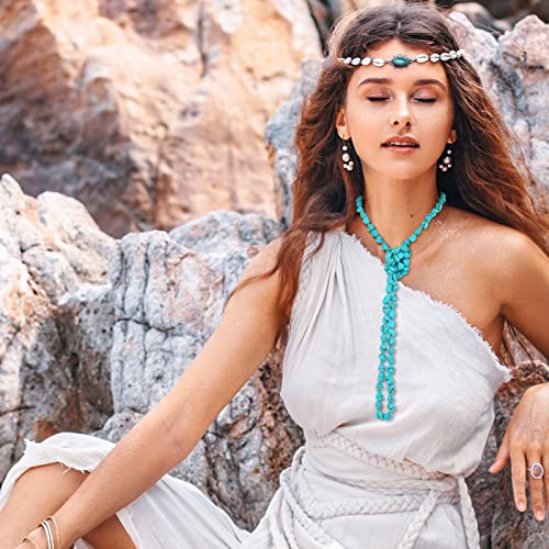 Glenmal 2 Pieces Long Turquoise Beads Endless Necklace Choker, Boho Western Necklaces for Women, Handmade Jewelry, 47'' and 14''2
