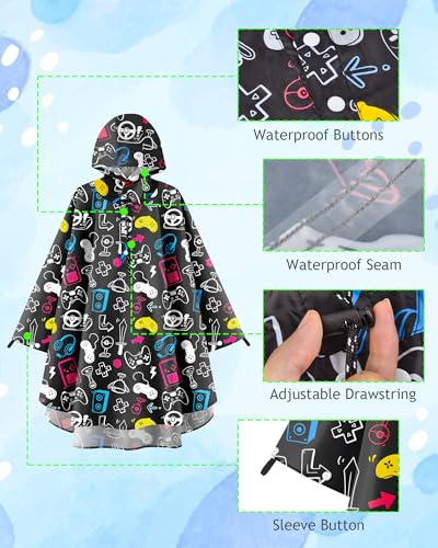 Image of OlyPegic Kids Rain Poncho with Hooded Reusable Waterproof Lightweight Ponchos Kids Boy Girl Raincoat Outwear