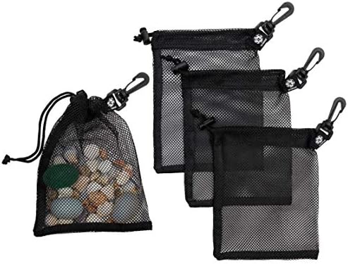 PALTERWEAR Mesh Drawstring Bag With Clip - Set of 4 (6 x 8 inch) Black