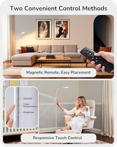 Image of EDISHINE Gooseneck Floor Lamp 1300LM LED Floor Lamps for Living Room White | 4 Color Temperature, Dimmable, Remote & Touch Control, 30 /60Min Timer, Adjustable Gooseneck for Bedroom, Office