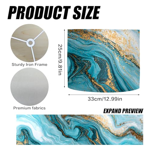 Image of Nuxovilar Lamp Shades Set of 2, 13 inch Top x 13 inch Bottom x 10 inch High (Spider) | Floor lamp shades blue marble gold accent pattern living room office luxe space covers (Marble)