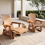 TinFrey Adirondack Stuhl mit Fußstütze, HDPE Adirondack Chair Gartensessel mit Getränkehalter und Gleitfunktion, verstellbare Rückenlehne, wetterfest und pflegeleicht für Garten, Terrasse und Balkon