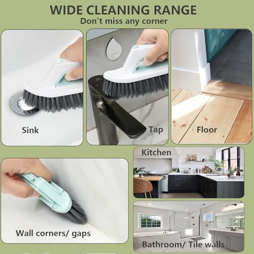 Image of 2 Pack Scrubbing Brushes for Cleaning 2 in 1 Heavy Duty Scrub Brush Nylon Stiff Bristles Crevice Gap Scrubber Cleaner Brush for Bathroom Shower Sink Kitchen Tub Carpet Floor, Multi-Purpose