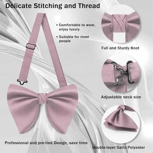 Image of Mens Bow Tie Pre Tied Oversized Bow Ties for Men Satin Bowties for Tuxedo Wedding Party Banquet