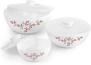 CELLO Opalware Twilight Floral Mixing Bowl Set with Lids, Set of 3 (500ml, 1000ml, 1500ml) | Lightweight, Thermal Resistant | Microwave & Dishwasher Safe | Bone Ash-Free | Ideal for Dining & Gifting Price in India