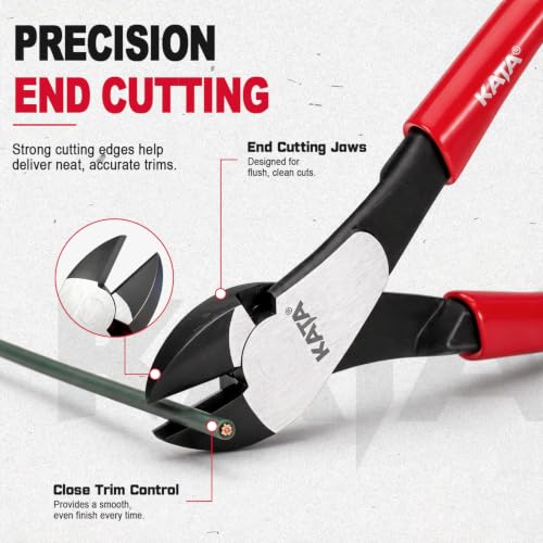 Image of KATA 7 inch High Leverage Diagonal Cutting Pliers, Heavy Duty Wire Cutters | Angled head sharp diagonal side cutters for soft wire, cable ties, copper wire, silver jewelry crafts and home repair tasks