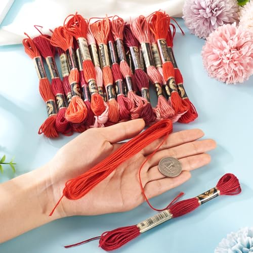 Image of FASHEWELRY 210 Yards Handmade Polyester Embroidery Floss Red Crewel Cross Stitch Threads 1mm 6-Ply Embroidery Thread Bulk for Beginners Adult DIY Sewing Knitting Supplies