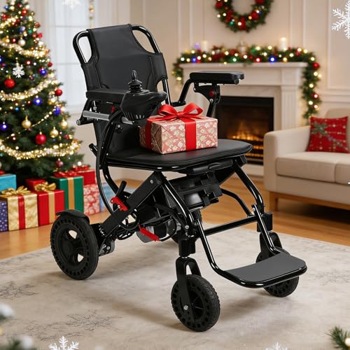 Faltbarer Elektrorollstuhl, Elektrischer Rollstuhl Leicht Transportrollstuhl, 500W Motor 20 km Reichweite, Erwachsene Elektrorollstuhl für Allen Gelände Reiserollstuhl für Senioren (Black)