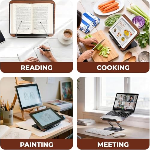 Image of DOCAT Book Stand for Reading, Writing, Painting and Used As Laptop Stand for Desk, Adjustable Book Holder with 360 Rotating Base, Compatible with Cookbooks, Textbooks, Tablets and Laptops (Wooden)