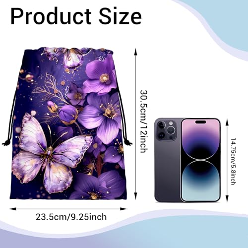 Image of Abstract Flower Butterfly Grip Bags for Gymnasts Purple Adjustable Gymnastics Drawstring Gym Bag