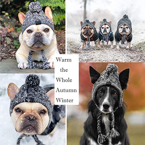 SEIS Winter Dog Knitted Hat with Puffball Warm Pet Cap Fashion Gray Cat Headband Protector for Small Medium Large Dogs… - Image 3