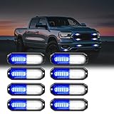 WINECO Blue/White 8pcs Ultra Slim LED Emergency Strobe Police Lights, Surface Mount Grill Grille Hazard Safty Warning Flashing Light for Volunteer Trucks Vehicles