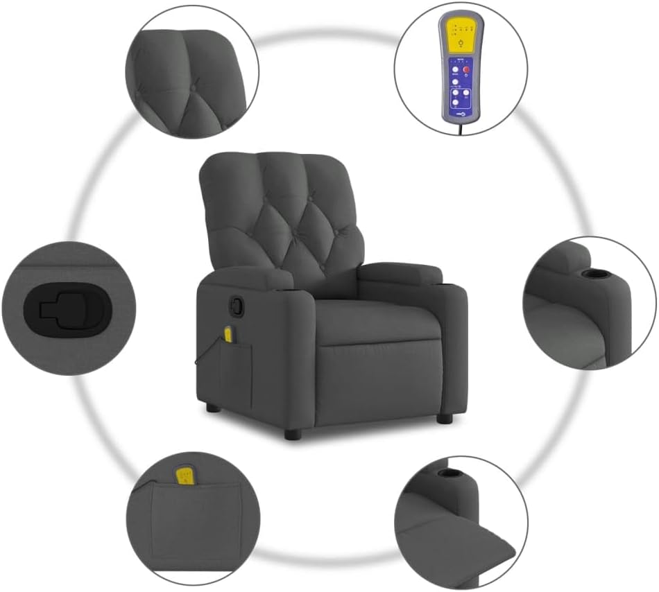 vidaXL Massage Recliner Chair Dark Grey Fabric