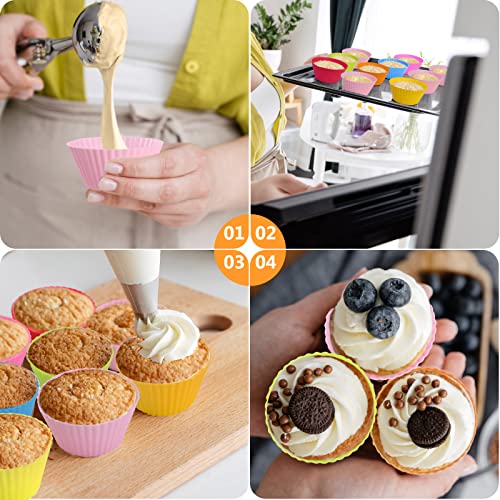 Hianjoo Silicone Cupcake Muffin Baking Cups Liners, 54Pcs Reusable Baking Cups Nonstick Easy Clean Pastry Muffin Molds Round For Cakes Breads Mousses Jellies Chocolates #TOP3