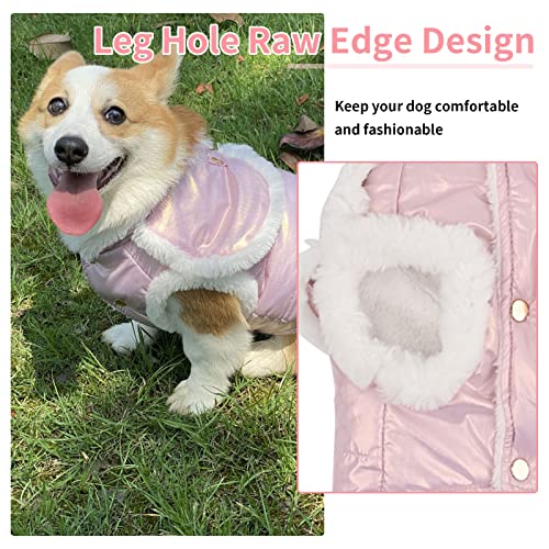 Aiitle Cloak Design Dog Winter Coat - Waterproof Windproof Pearlescent Fabric Dog Jacket - Leash Hole Design Dog Winter Coat With Harness - Cold Weather Dog Apparel For Small Medium Large Dogs Pink S #TOP5