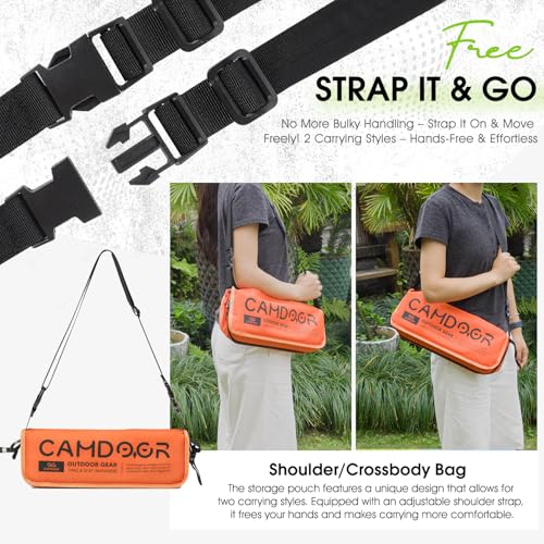 Image of CAMDOOR Portable Collapsible Stool, 16″Folding Stool with 3 Side Pockets and Shoulder Strap, Extra Large Camping Chair Supports 400 lbs, Ultralight Portable Seat for Outdoor, Hiking, Fishing
