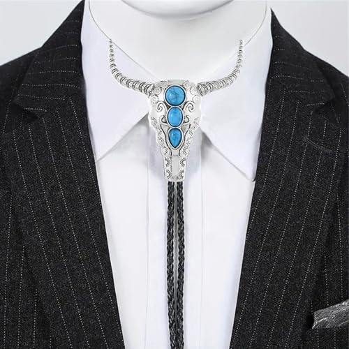 Image of GelConnie Longhorn Bull Bolo Tie for Men Native American Western Cowboy Leather Necktie Bolo Necklace for Women Gold Texas