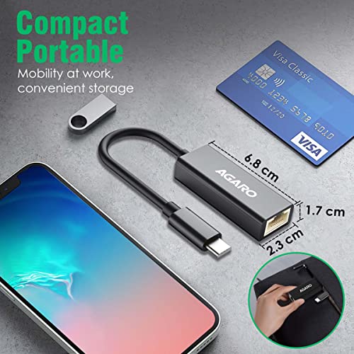 Image of AGARO (USB C) Type C to Ethernet Adapter RJ45 to Thunderbolt 3 Type C Gigabit Network LAN 1000Mbps Converter Compatible with All Type C Devices