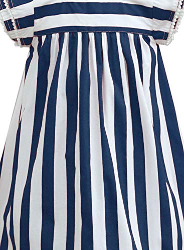 Image of A.T.U.N. (ALL THINGS UBER NICE) Girls Cotton Navy Striped Knee Length Flutter Sleeve Casual Dress