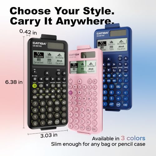 Image of CATIGA Pink Scientific Calculator with Textbook-Style HD Display, Solar & Battery Scientific Calculators for College, High School & Engineering Students, Icon Menu & Magnetic Hard Case, CS-991NX