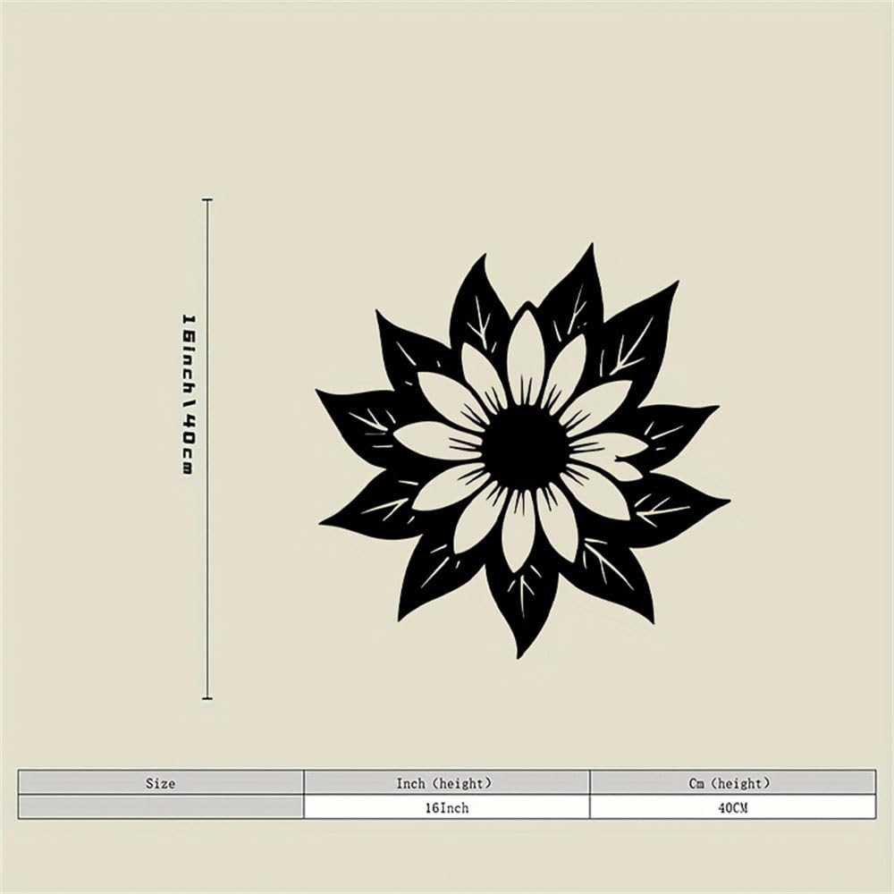 Generico Decoración de pared abstracta contemporánea de Metal con girasoles, diseño Floral Negro para Sala de estar, cocina y comedor para amantes del sol y Las Flores.