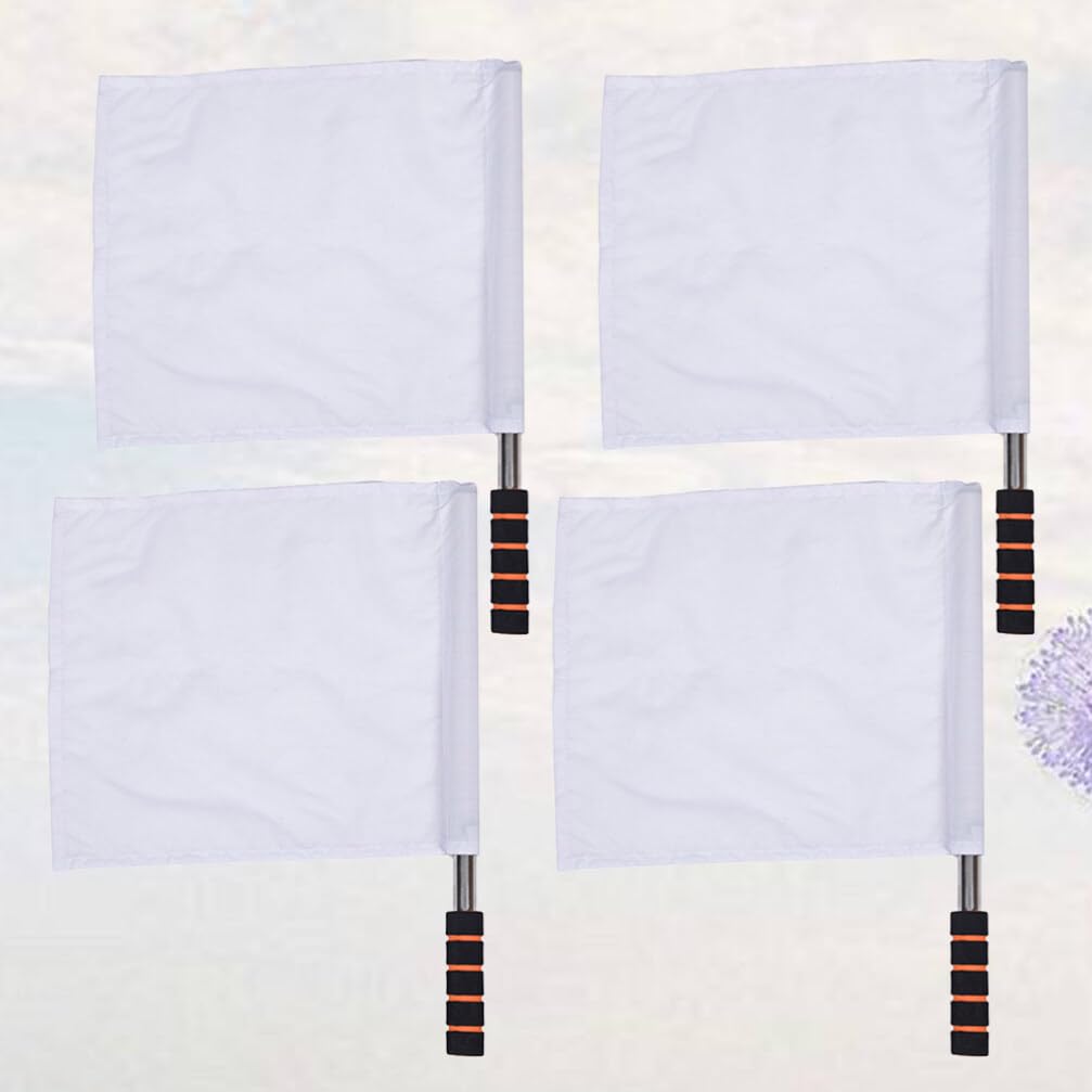 PRETYZOOM Drapeaux D'Arbitre Sportif 4Pcs Drapeau À Main Blanc Avec Poteau En Acier Inoxydable Pour Football Volley-Ball
