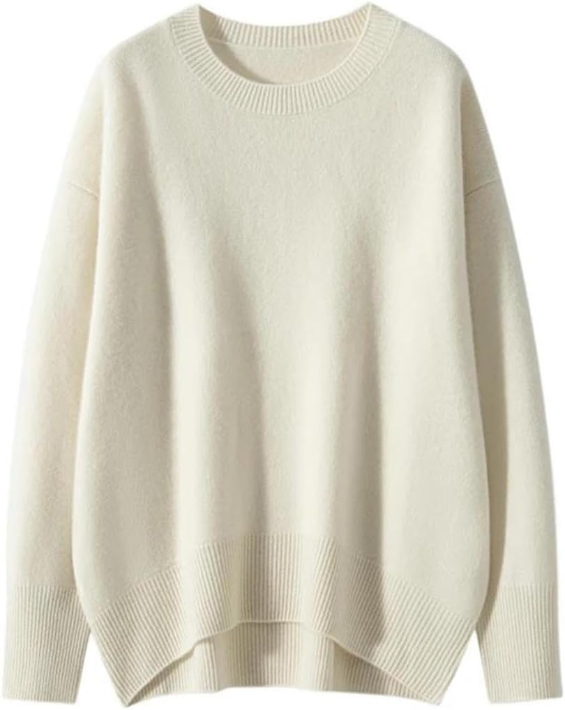 Women's Loose O-Neck Cashmere Sweater Soft Lazy Thick Pullover
