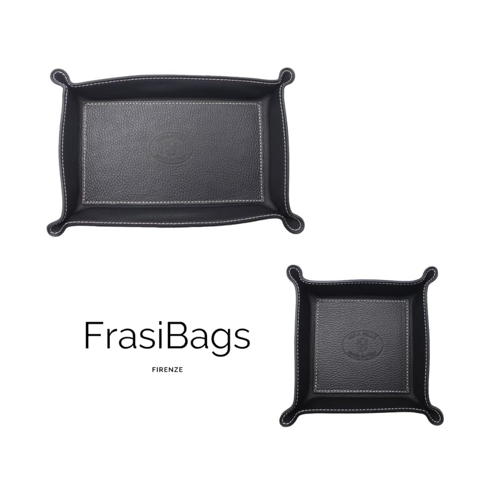 FrasiBags Modern Design Pocket Organizer - Set of 2 Entry Pocket Empty - Genuine Leather - Desk Organizer - Gift Idea for Men and Women - for Jewellery, Keys, Phone, Coins (Black/Black) - Image 2