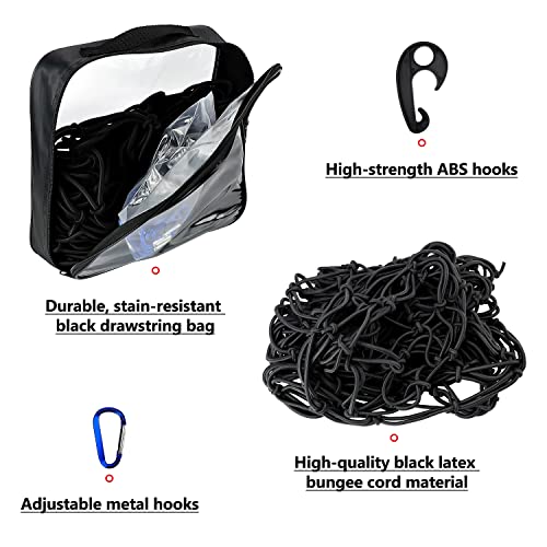 4’X6’ Truck Cargo Netting Cargo Net Expands To 8' X 12' With 4"X4" Mesh Grid Super Duty Bungee Cargo Net Heavy Duty Cargo Netting For Truck Bed Stretches With 12 Adjustable Metal Carabiners #TOP2