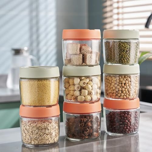 Image of HOMIES Kitchen Airtight Storage Jars Glass Moisture-proof Storage Box Grain Kitchen Storage Containers Canister, 500 ml (SET OF 3)