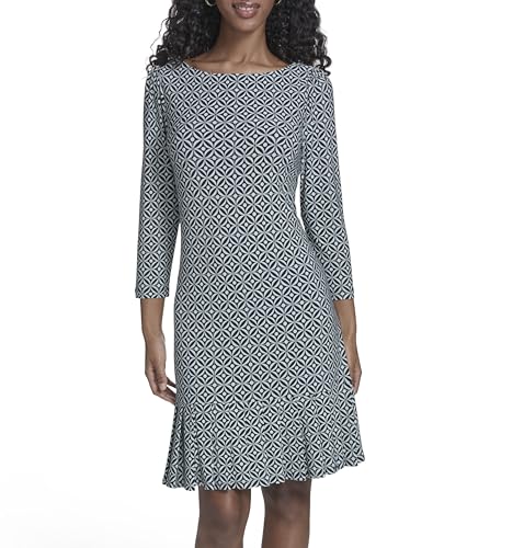 Image of Tommy Hilfiger Women's 3/4 Sleeve Crew Neck Double Ruffle Hem Jersey Shift Mini Dress, Sky Captain/Harbor Grey, 8