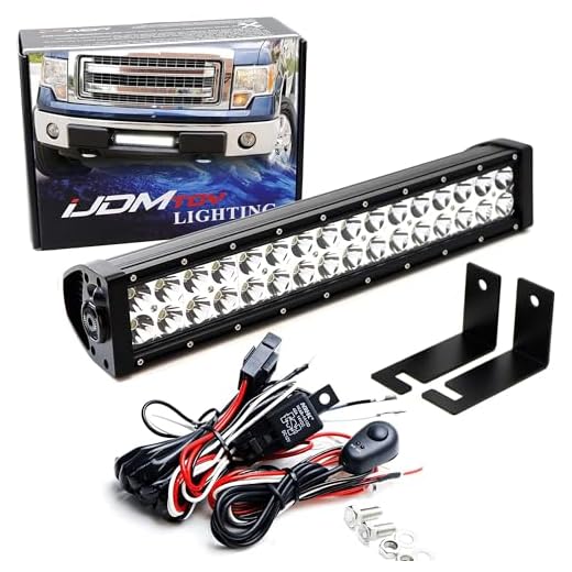 iJDMTOY Lower Grille Mount LED Light Bar Kit Compatible with 2009-14 Ford F-150 or Raptor, Includes (1) 96W High Power LED Lightbar, Lower Bumper Opening Mounting Brackets & On/Off Switch Wiring Kit