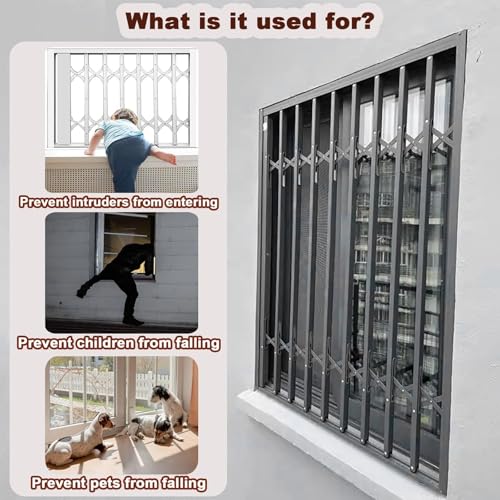 Image of Burglar Bar, 51x30in / 130x75cm Aluminum Alloy White Customizable Removable, for Apartment Patio & Balcony Doors Easy Install Safety Guard