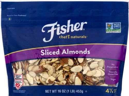 Fisher Sliced Almonds, 16 Ounces, Unsalted, No Preservatives, Naturally Gluten Free, Non-GMO, Keto, Paleo, Vegan Friendly