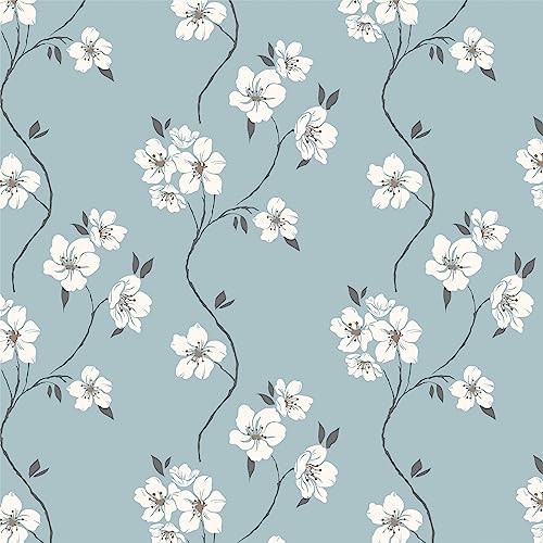 Timeet Selbstklebende Tapete Blau und Weiß Blumen Klebefolie Muster Weiss Blume Möbelfolie Selbstklebend Floral Möbelaufkleber 39x300cm Wasserfest Vinyl Folie für Möbel Schrank Wohnzimmer