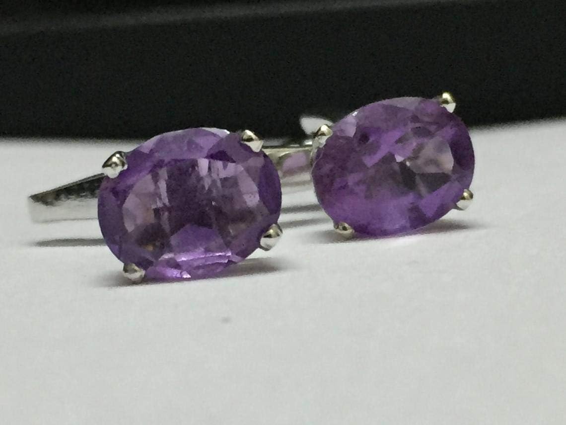 925 Sterling Silver African Amethyst Cufflinks 5 Ct Natural Amethyst 8x10 mm Oval Cufflink Silver Amethyst Cufflinks Groomsmen Cufflinks For Men