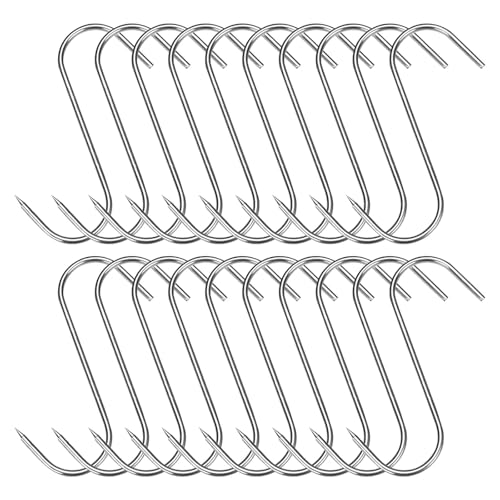 20 Stück Fleischhaken aus Edelstahl, Räucherhaken Robust und Langlebige Metzgerhaken, S-Haken für Badezimmer, Schlafzimmer, Büro, Küche, Geschäft, Fleischverarbeitung, BBQ Backen Fleisch (12,5 cm)