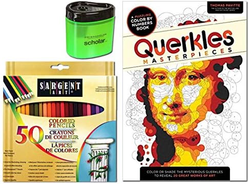 Querkles Masterpieces Adult Coloring Book Sargent Art 50 pk Colored Pencils and Prismacolor Scholar Sharpener