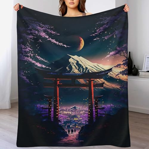 PAZZK Japanischer Torii-Fuji Kuscheldecke Couchdecke Decke Aus Flannel - Tagesdecke Wohndecken Für Sofa, Couch Oder Als Bettüberwurf - Waschbare Decke（130×150cm）