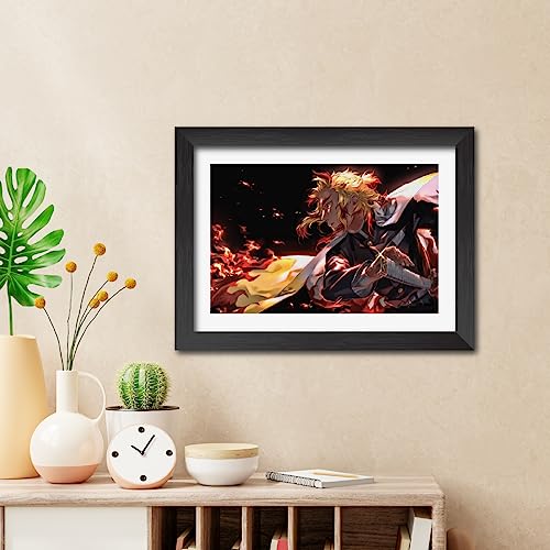 Image of TenorArts Rengoku Poster Demon Slayer Anime Posters Laminated Photo Frame Painting with Matt Finish Black Textures (12inches x 9inches)