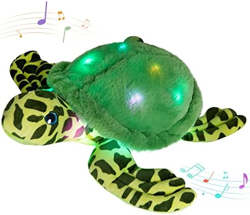 Glow Guards 10’’ Musical Light up Sea Turtle LED Singing Stuffed Animal Ocean Life Pillow Plush Toy with Night Lights Lullaby Birthday Holiday for Toddler Kids