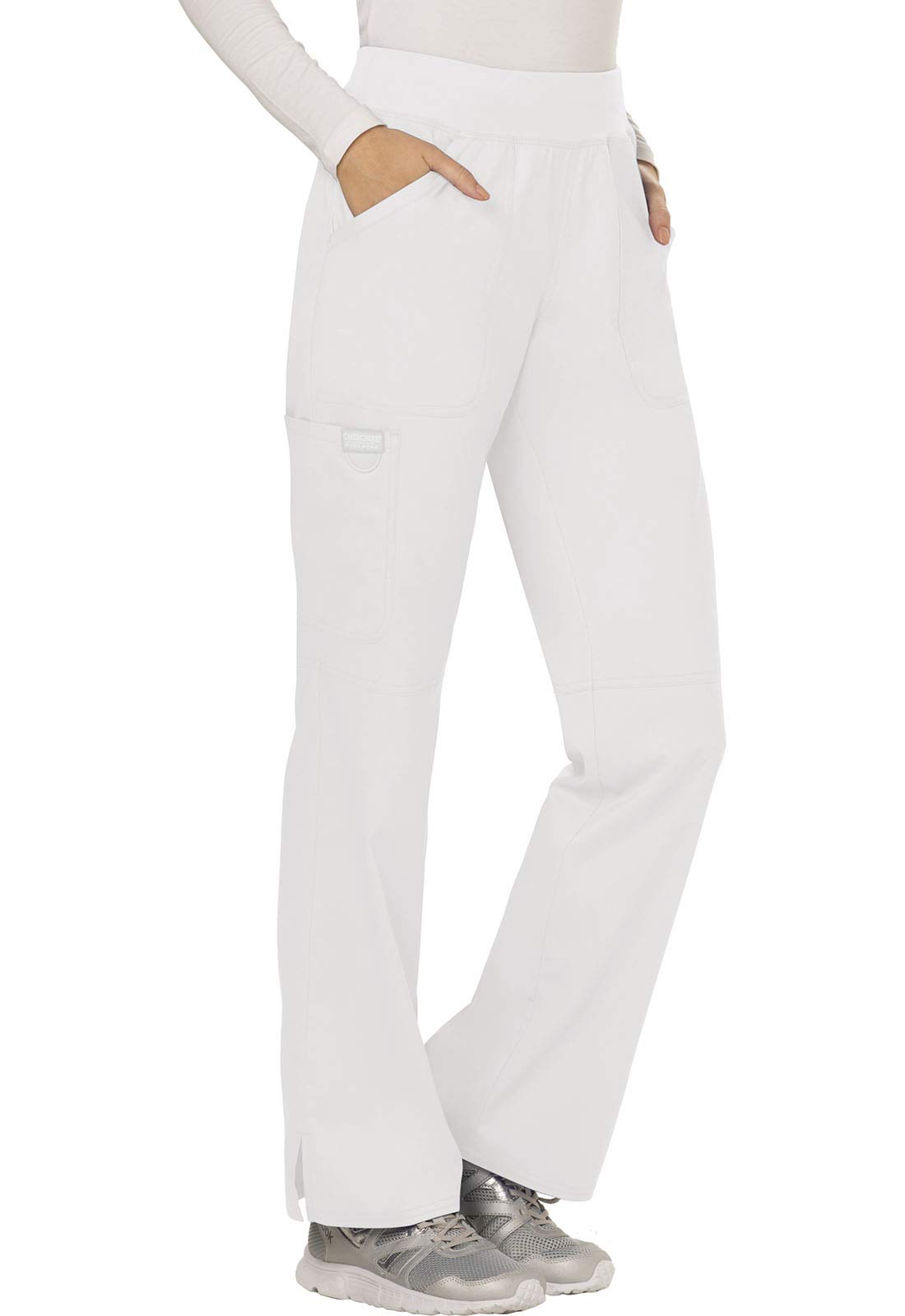 Cherokee Conjunto de uniforme médico para mujer, ajuste clásico moderno WW610 con pantalón de pierna recta de tiro medio, WW110, blanco, XS Top/S