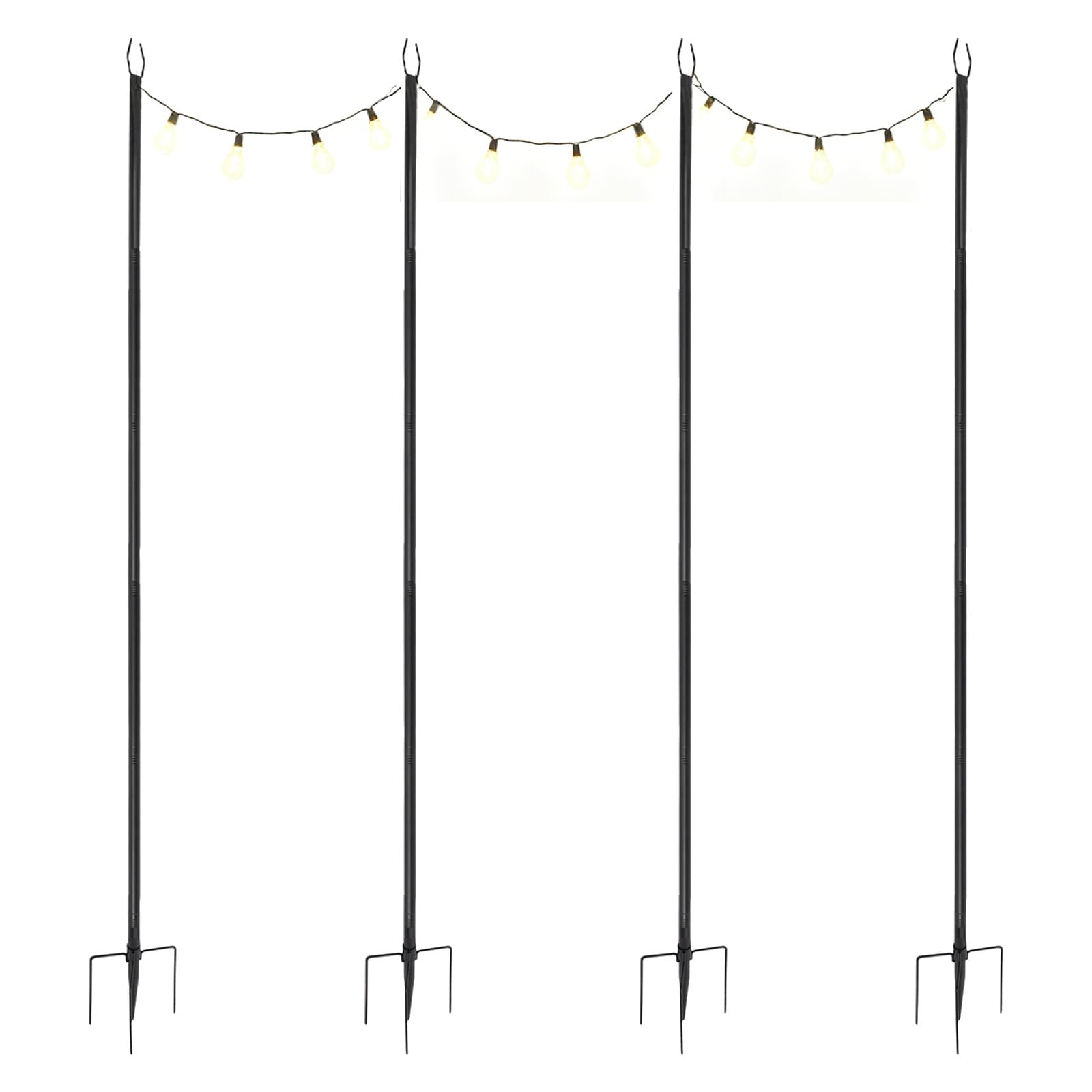 Gancho de Pastor, 4Pzs Postes de Luces de Cadena, Colgador de Pie con Base de 5 Puntas, Ajustable Estaca Jardín Resistente para Exteriores Patios Jardines Camping Iluminación Decoración