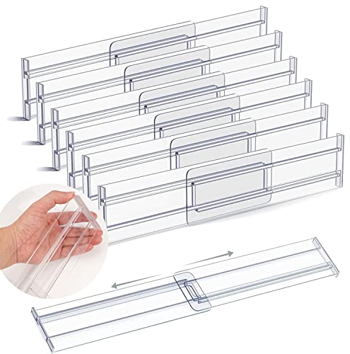 Image of Qearl 6 Pack Drawer Dividers Organizers Adjustable 3.2" High Expandable from 11-20" Kitchen Drawer Plastic Drawers Separators for Clothing Kitchen Utensils Makeup Office Storage(Attached Tape)