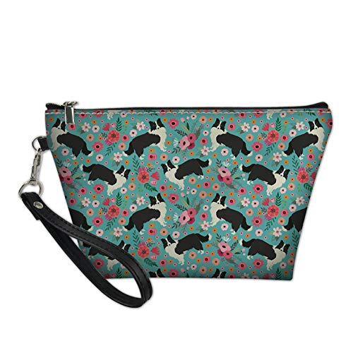 Freewander Funny Makeup Bag Cosmetic Organizer Cute Pouch Toiletry Travel bag Brush Organizer Purse Handbag For Women Border Collie Print