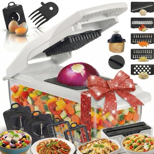 Gemüseschneider 22-in-1, Vegetable & Veggie Chopper – Zwiebelschneider, Onion Chopper & Würfelschneider – Gemüsehobel, Spiralschneider, Reibe – THE NINA