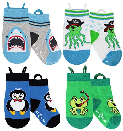 Ez Sox Calcetines de niños y niñas, Shark-Octopus-Penguin-Frog, 5-9 años